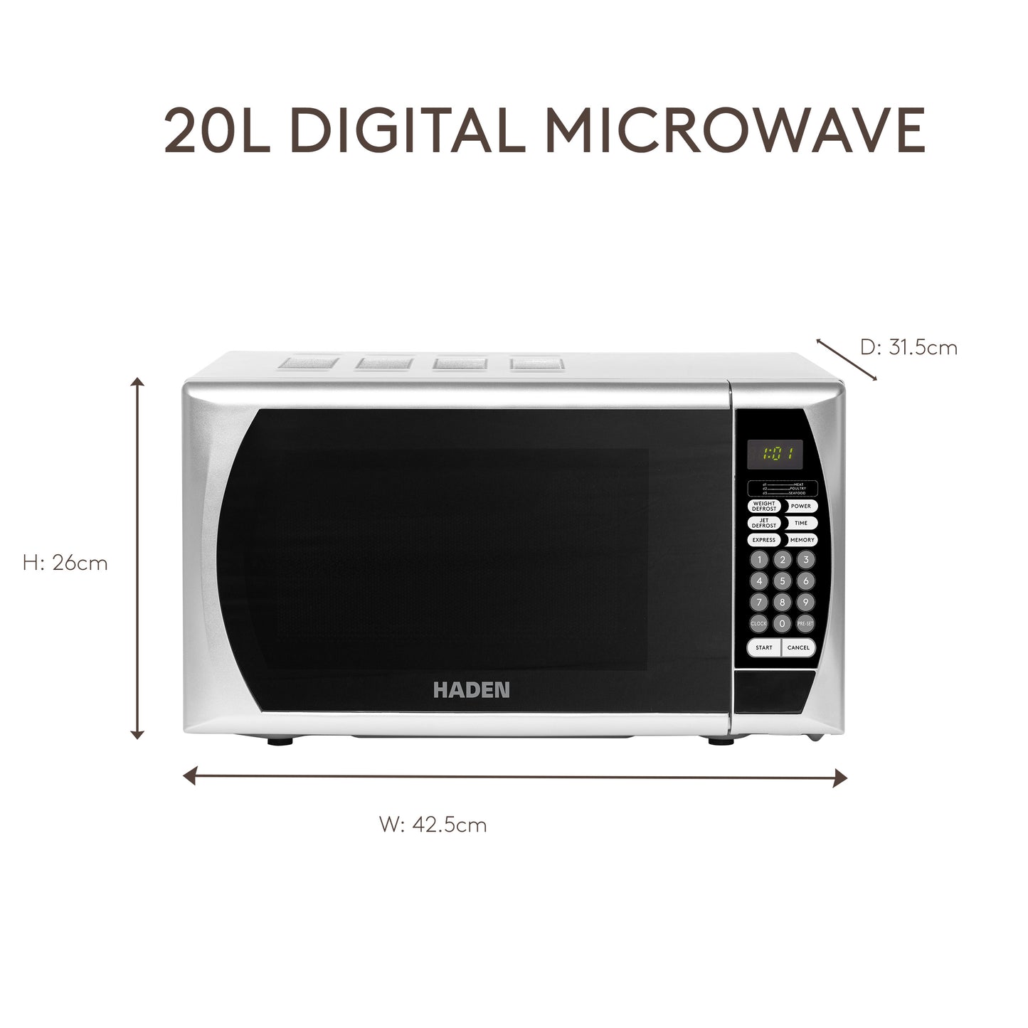 Haden 20L 800W Silver Microwave Microwave Ovens Haden
