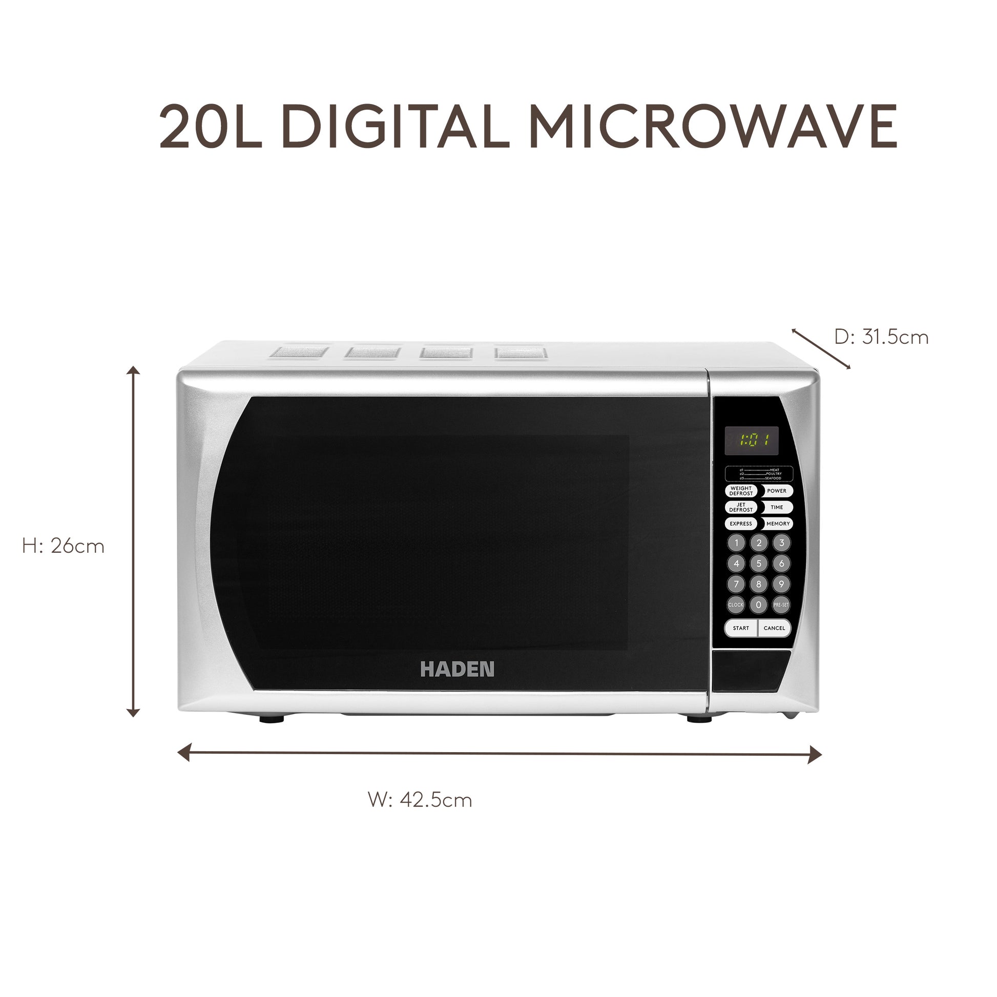 Haden 20L 800W Silver Microwave Microwave Ovens Haden