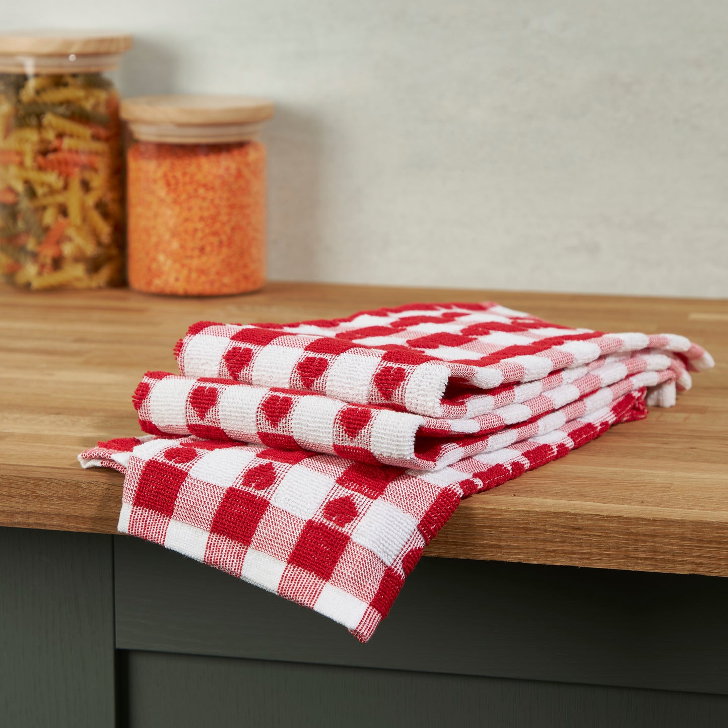 Set of 3 Red Heart Tea Towels Kitchen Sabichi Homewares Ltd