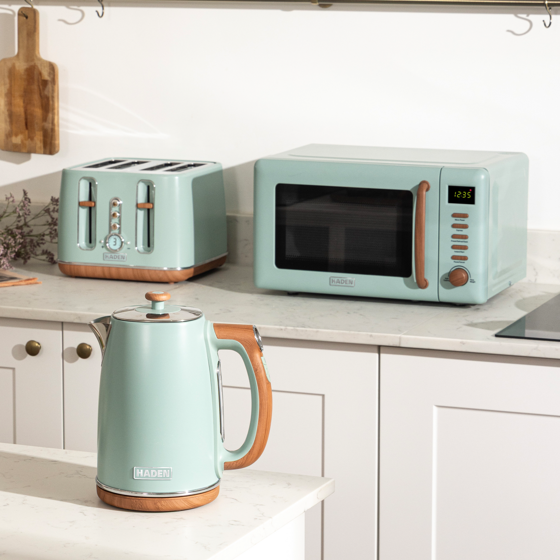 Haden Dorchester Bundle Kettle + Toaster + Microwave - Sage Bundle Haden