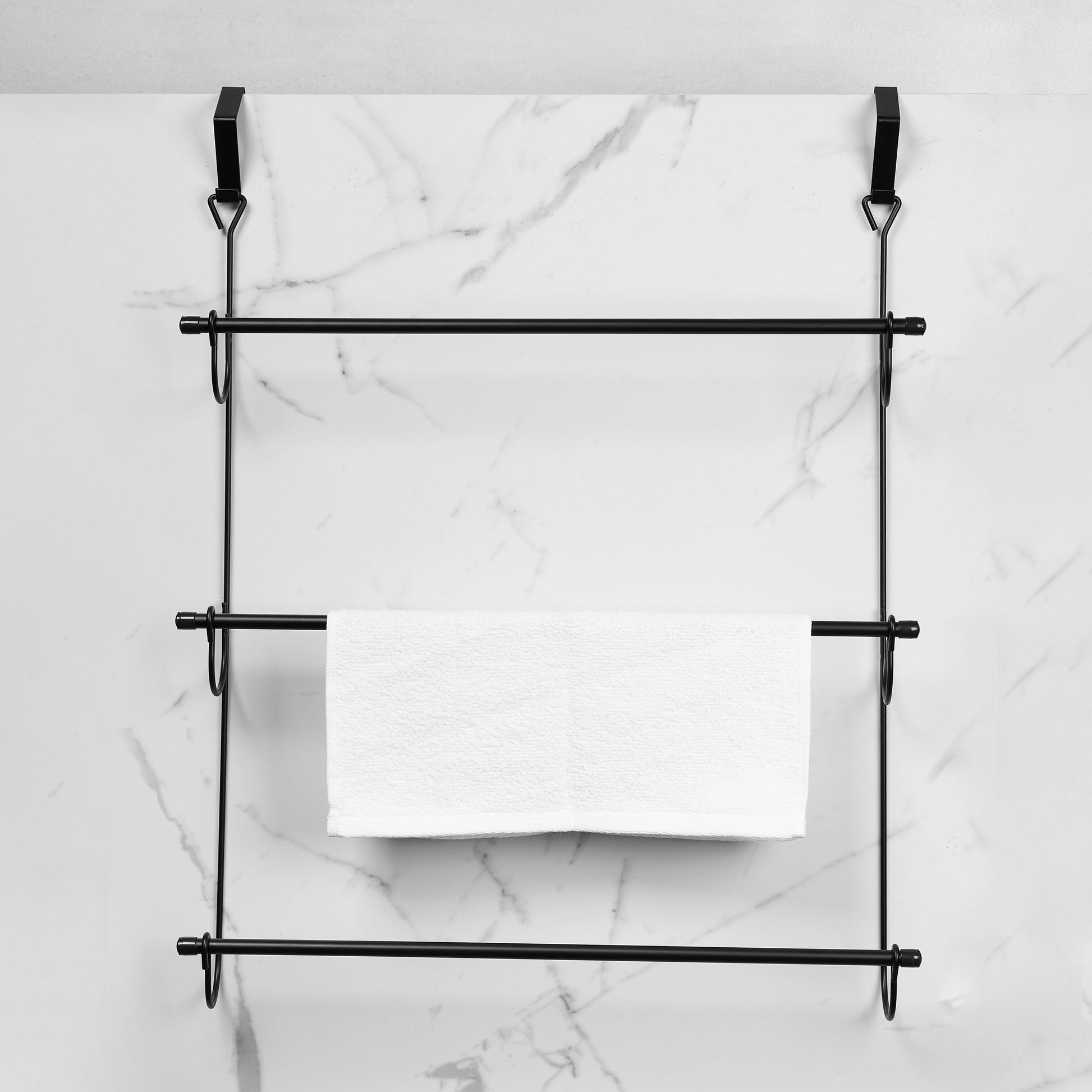 Matte Black 3 Tier Over The Door Towel Rail Bathroom Sabichi Homewares Ltd