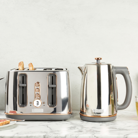 Haden Dorchester Bundle Kettle + Toaster - Chrome & Rose Gold Bundle Haden