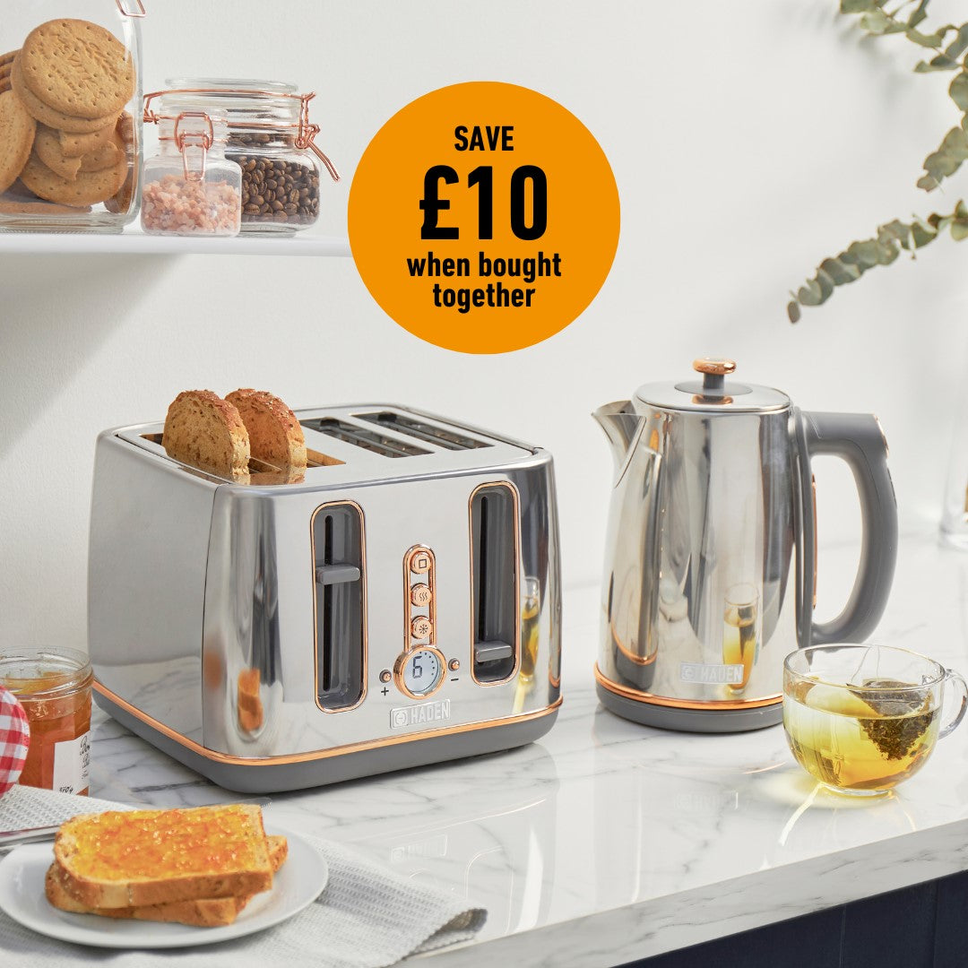 Haden Dorchester Bundle Kettle + Toaster - Chrome & Rose Gold Bundle Haden