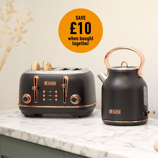 Haden Heritage Black & Copper Bundle – Set of Kettle + 4 Slice Toaster Bundle Haden