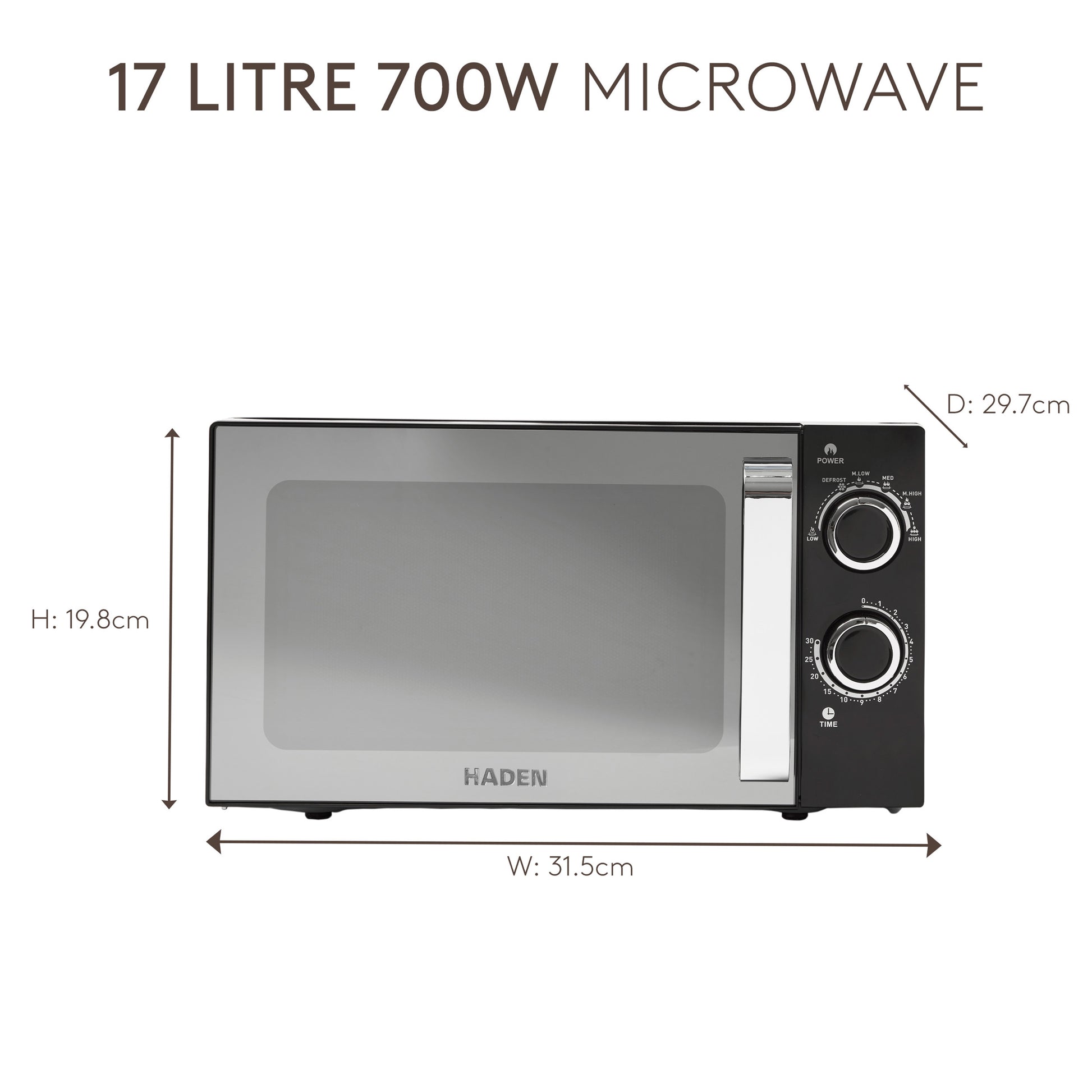 Haden 20L 800W Black Microwave Haden