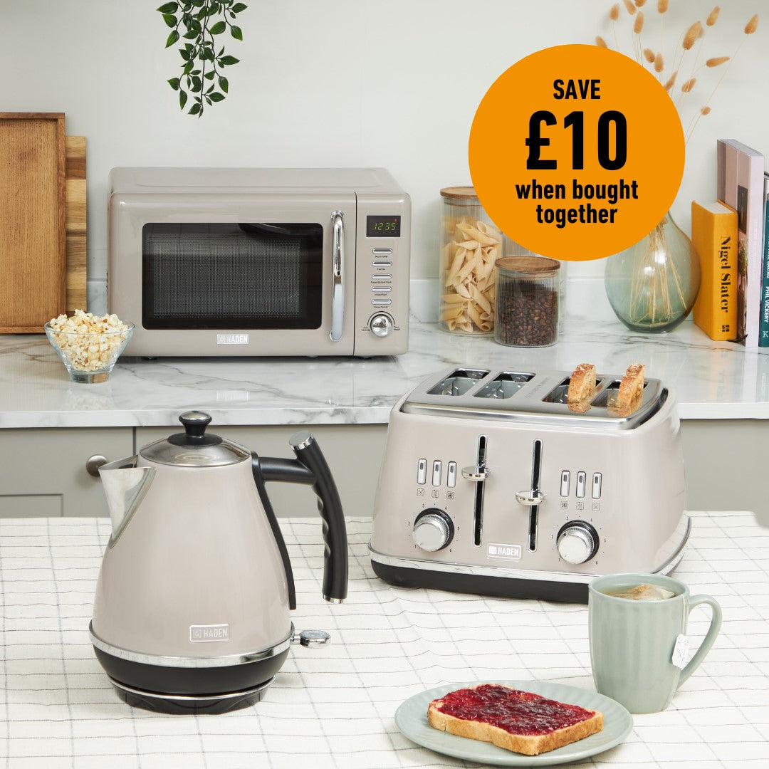 Haden Cotswold Bundle Kettle + Toaster + Microwave – Putty Haden