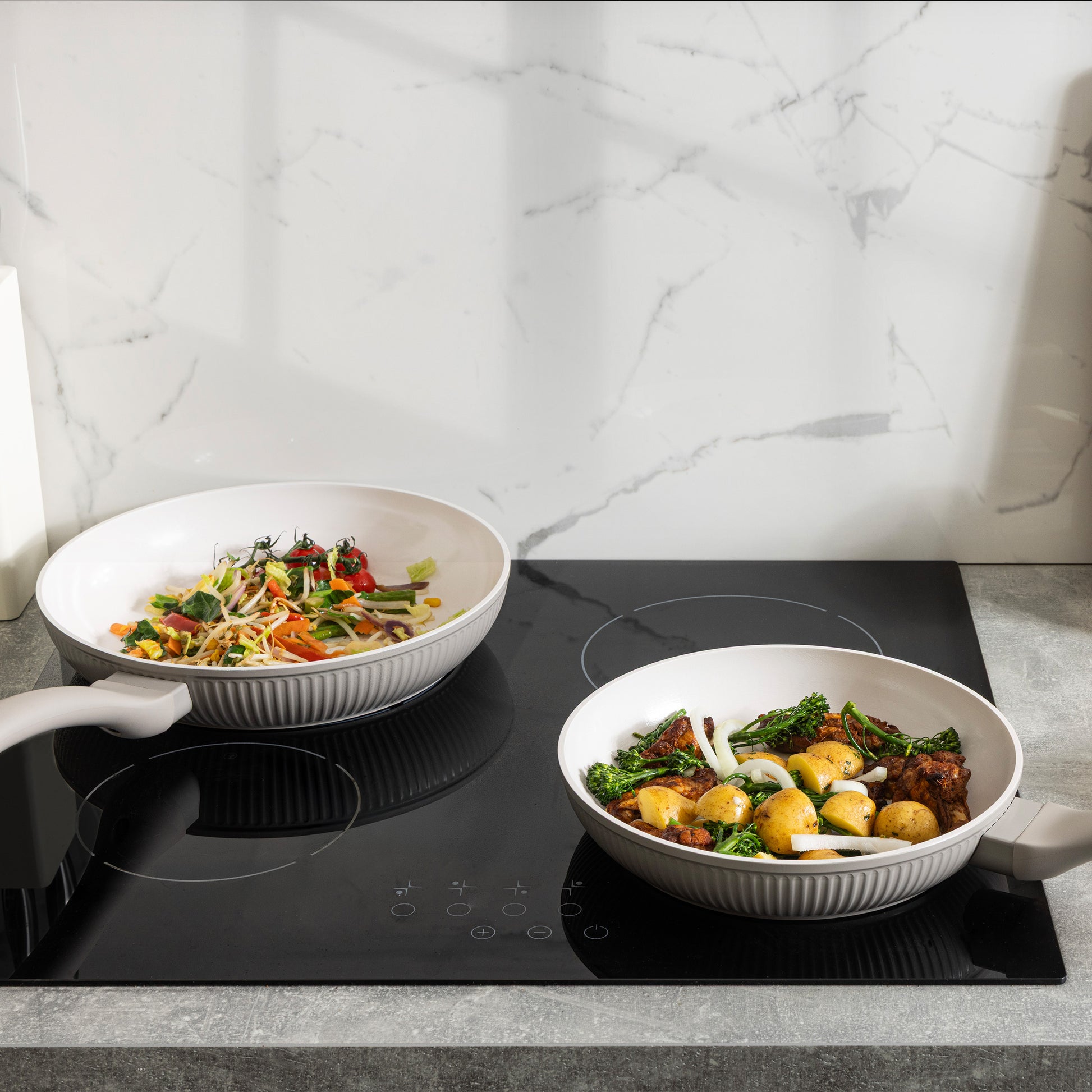 24cm Ribbed Frying Pan in Putty Kitchen Sabichi Homewares
