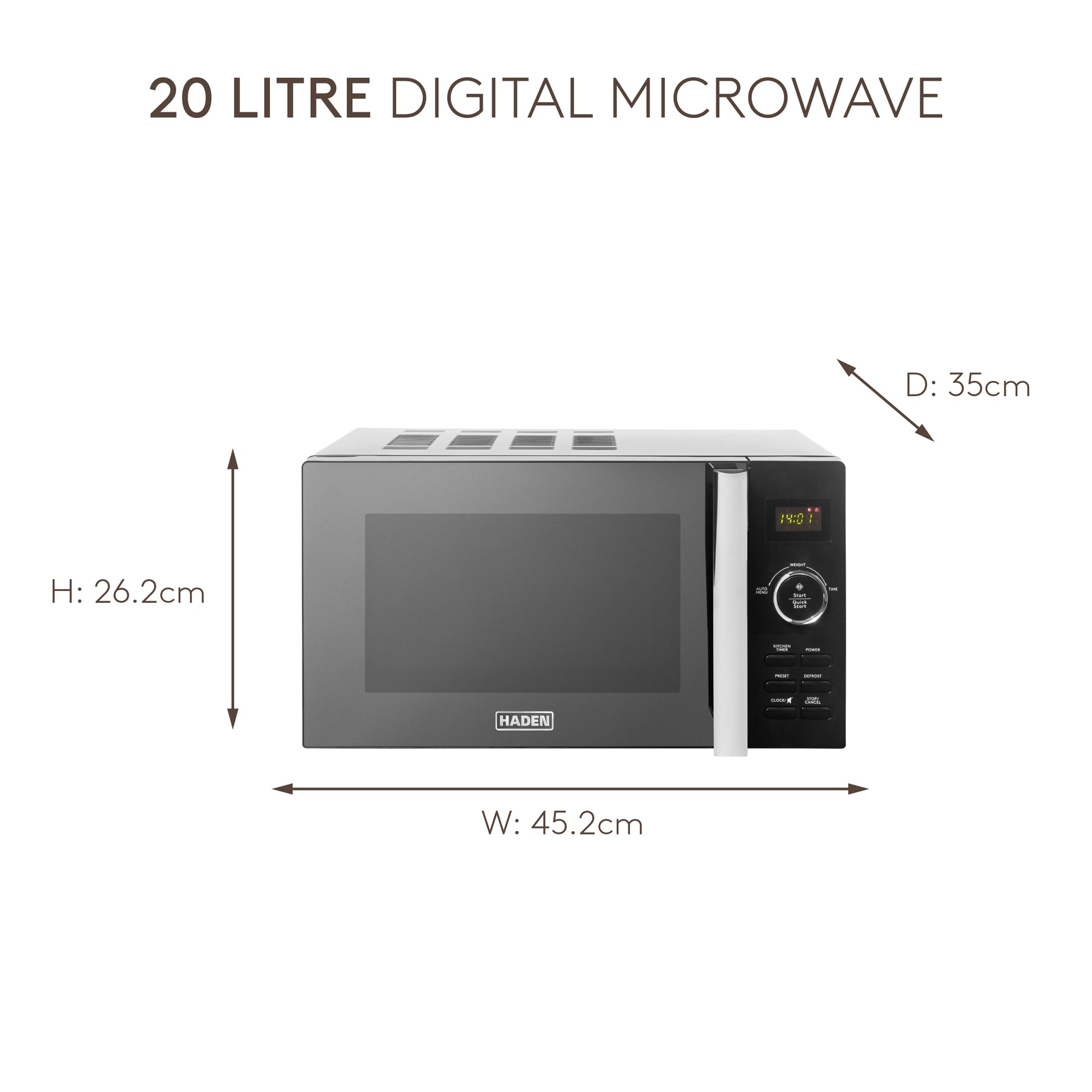 Haden 20L Digital Microwave in Black Microwave Ovens Haden