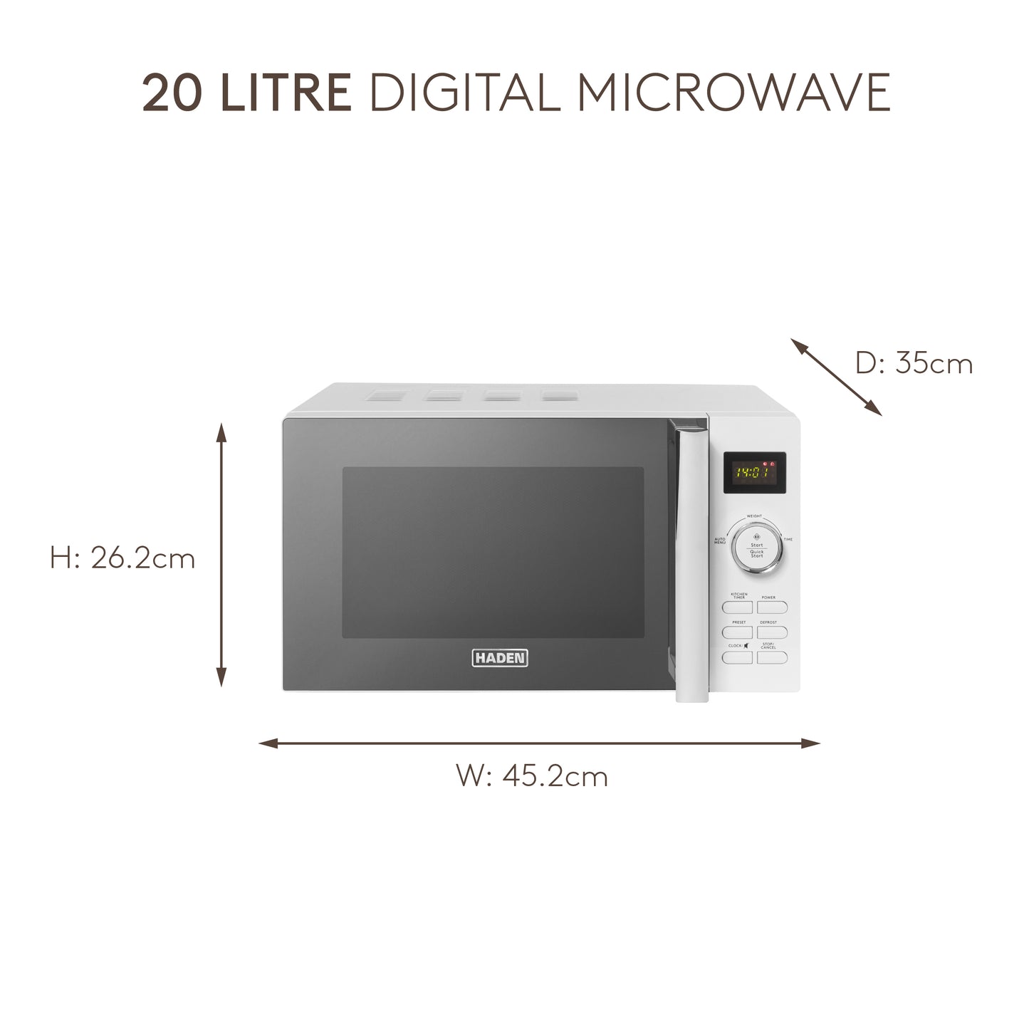Haden 20L Digital Microwave in White Microwave Ovens Haden
