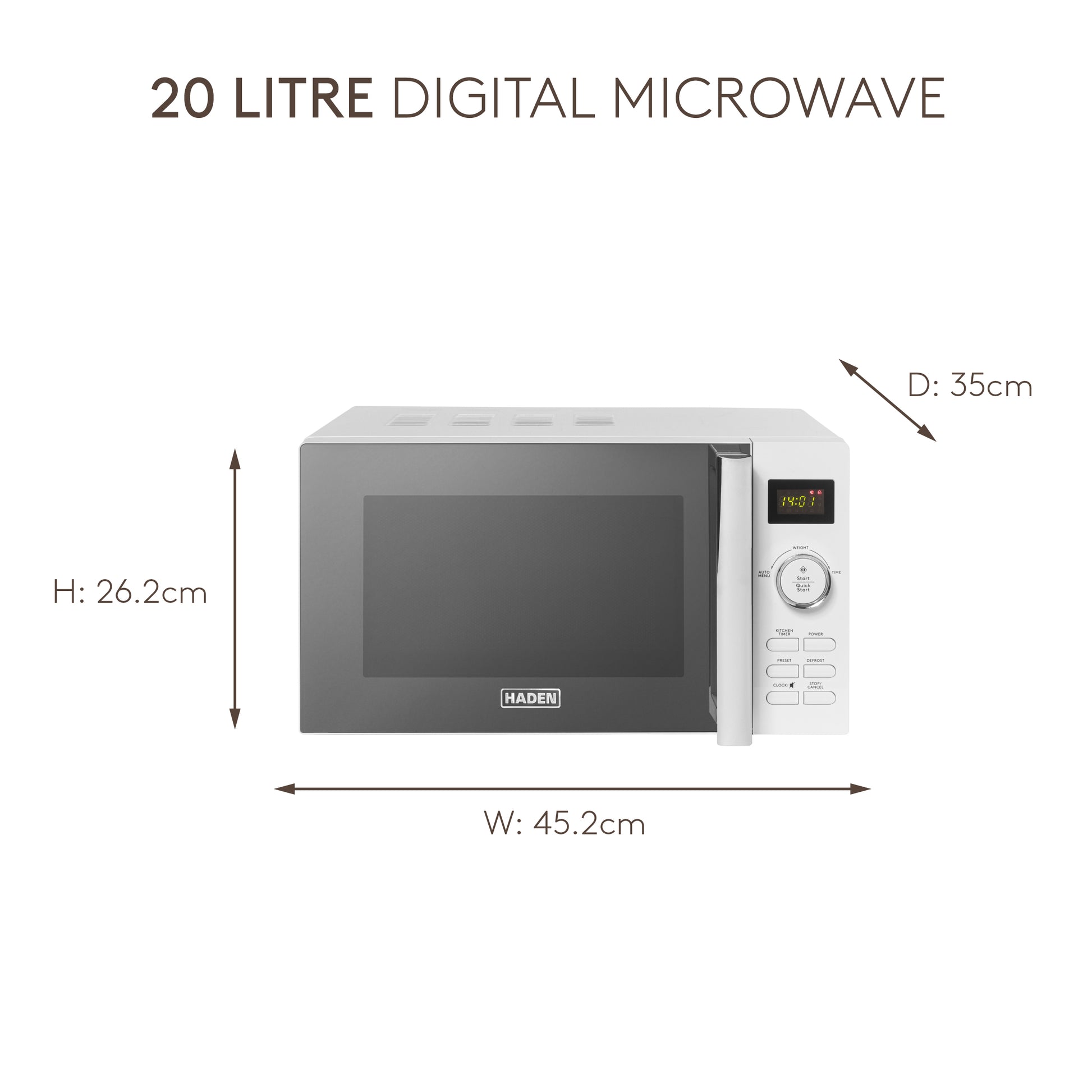 Haden 20L Digital Microwave in White Microwave Ovens Haden