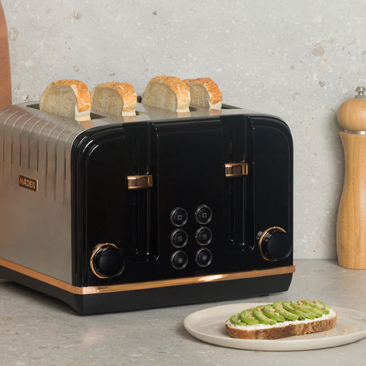 Haden Salcombe 4 Slice Toaster – Black & Copper Toasters Haden