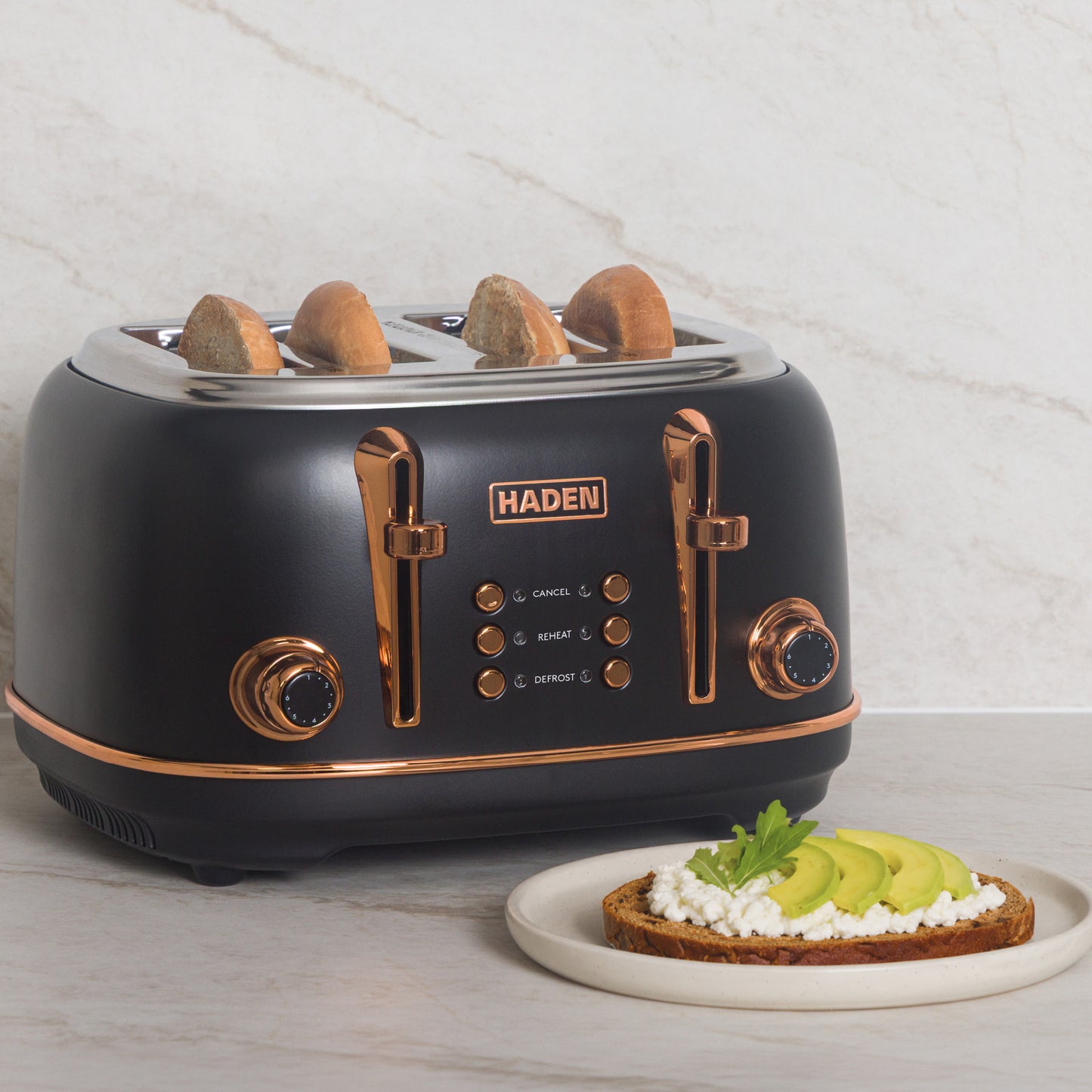Haden Heritage 4 Slice Toaster – Black & Copper