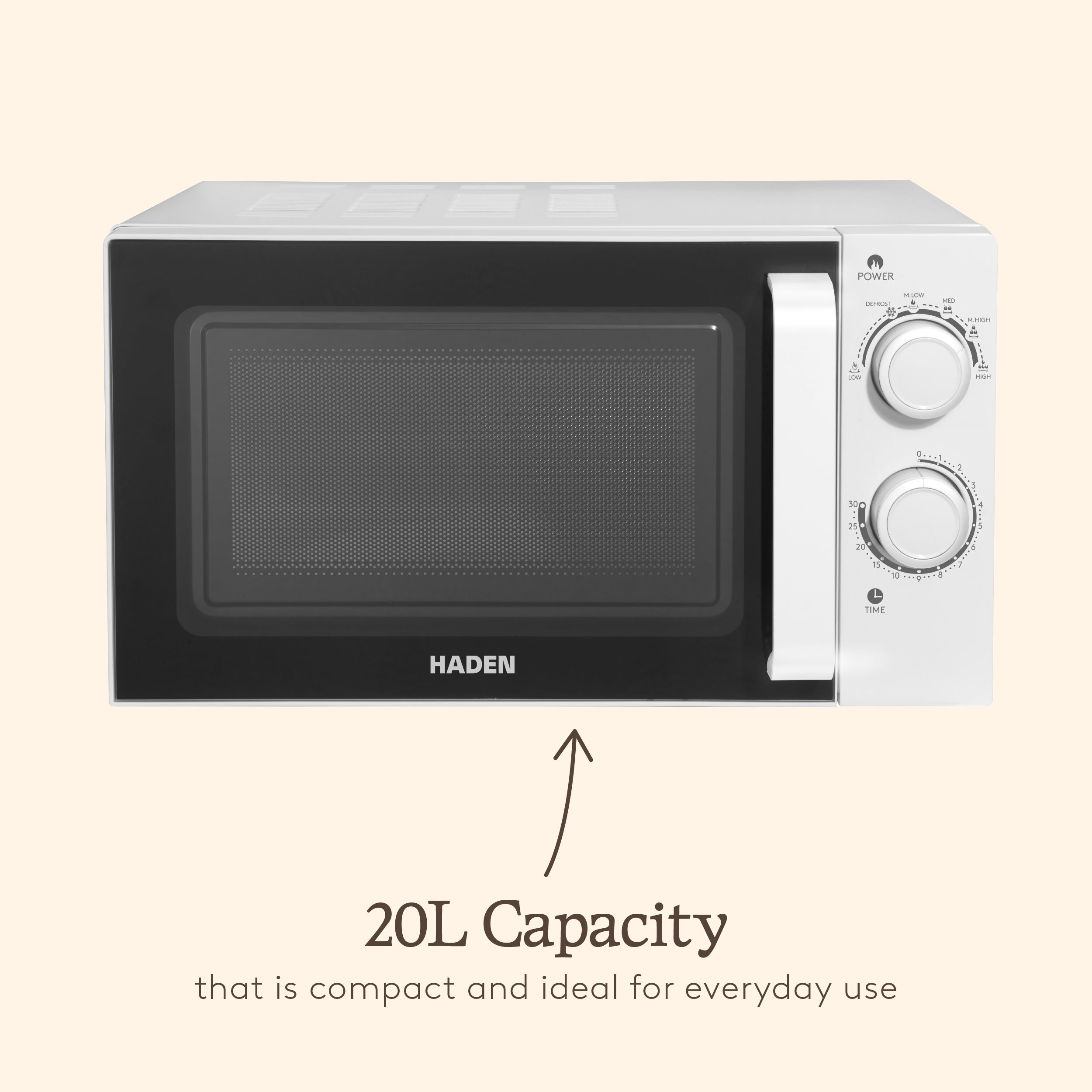 Haden 20L White Stainless Steel Interior Microwave
