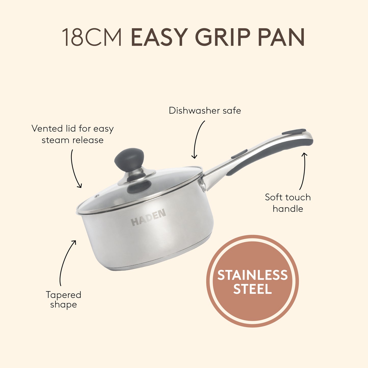 18cm Living Easy Grip Pan Kitchen Haden