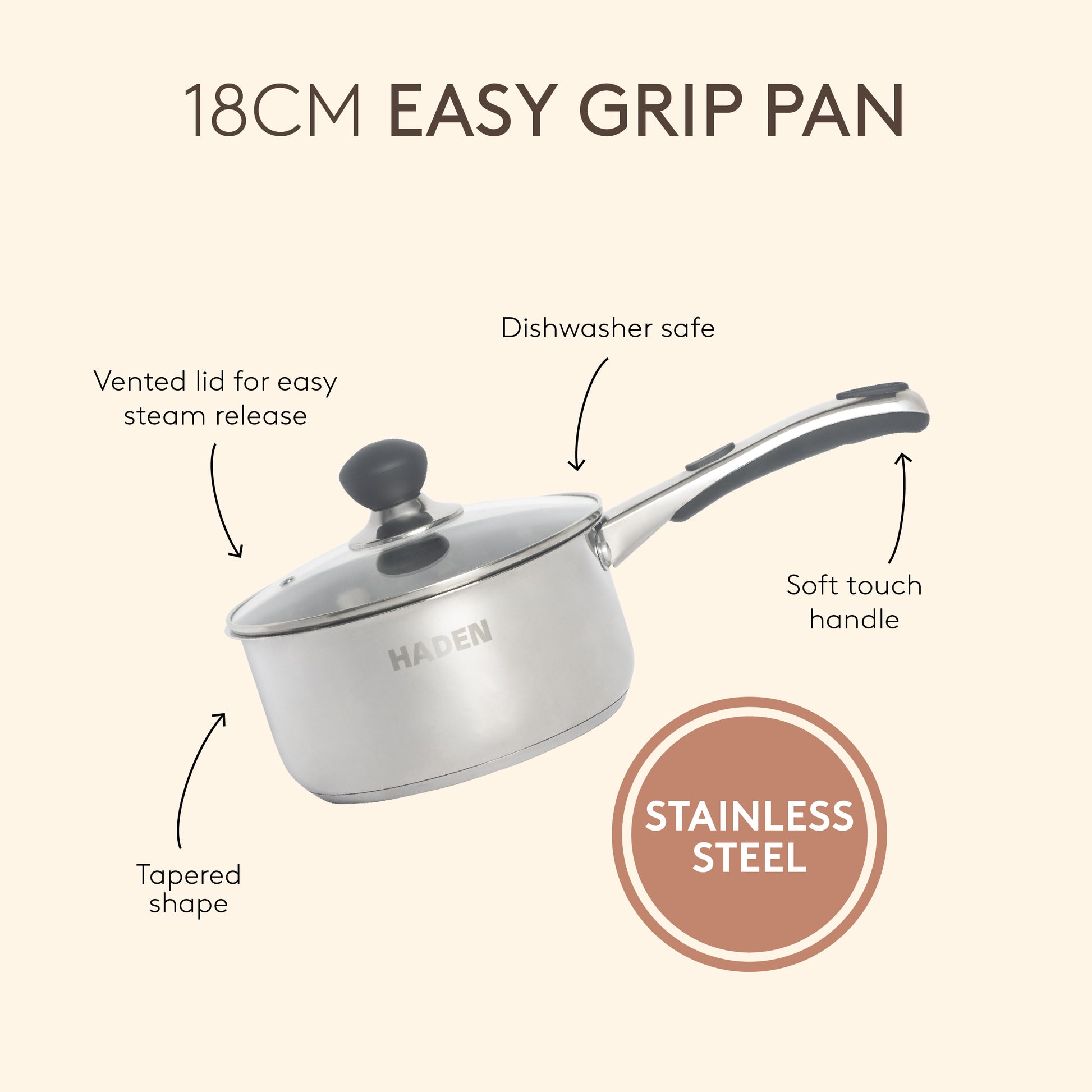 18cm Living Easy Grip Pan Kitchen Haden