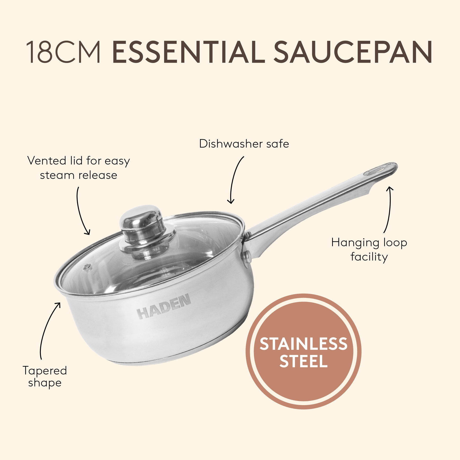 18cm Essential Saucepan With Glass Lid Kitchen Haden