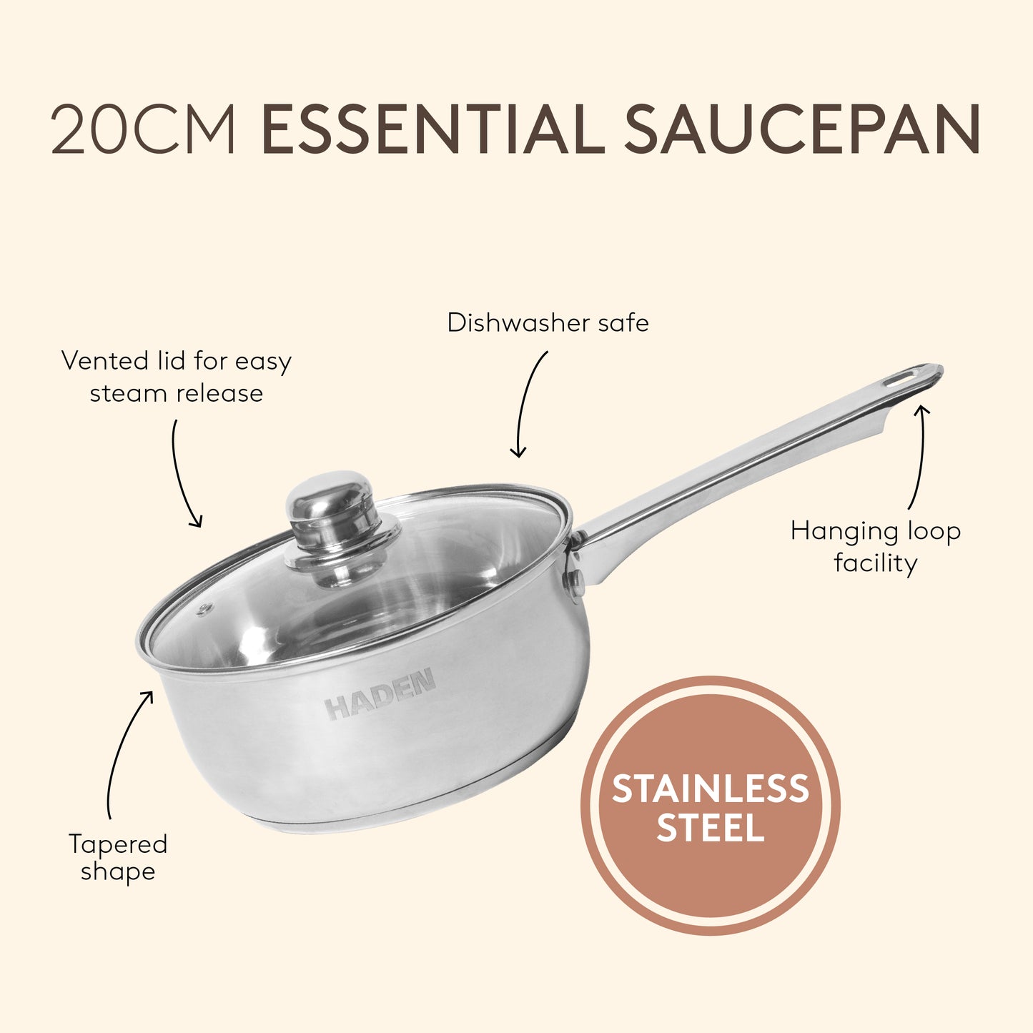 20cm Essential Saucepan With Glass Lid Kitchen Haden