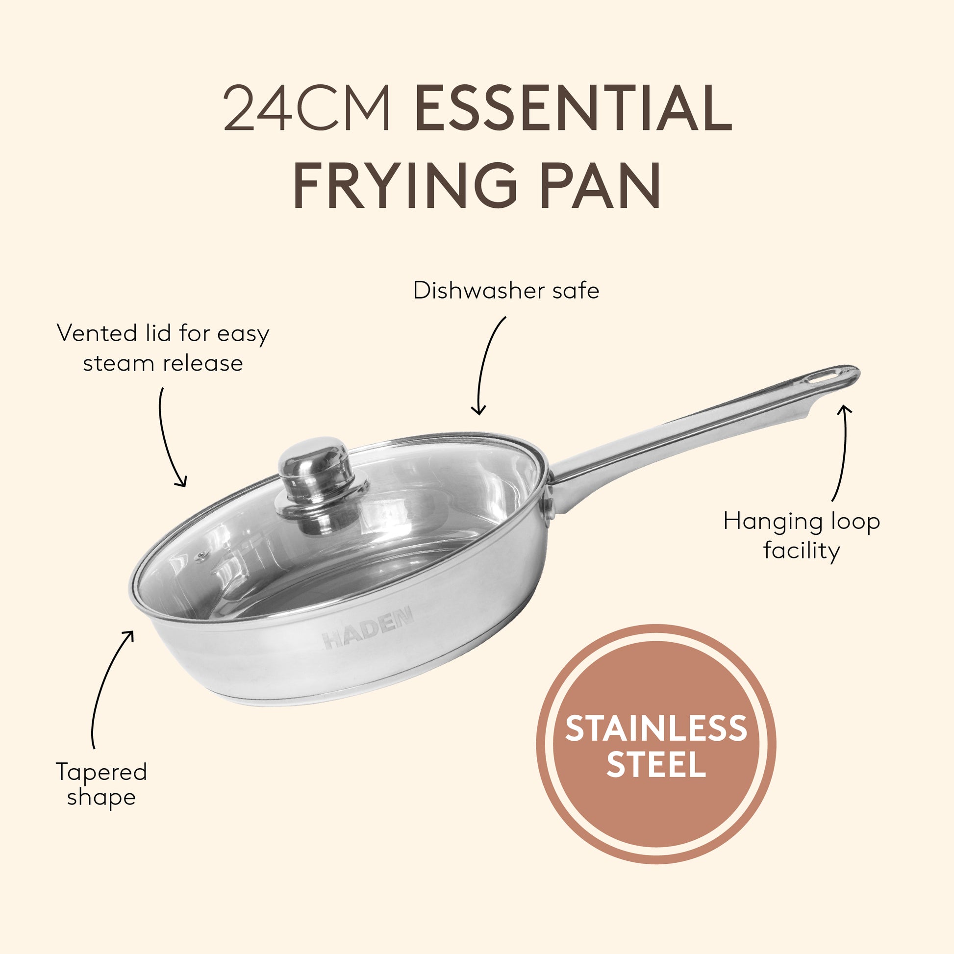 24cm Essential Stainless Steel Frying Pan Kitchen Haden