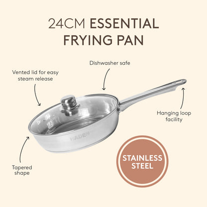 24cm Essential Stainless Steel Frying Pan Kitchen Haden