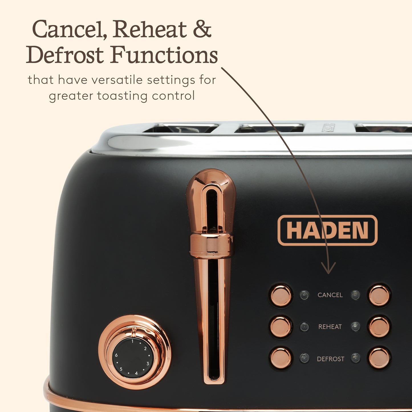 Haden Heritage 4 Slice Toaster – Black & Copper
