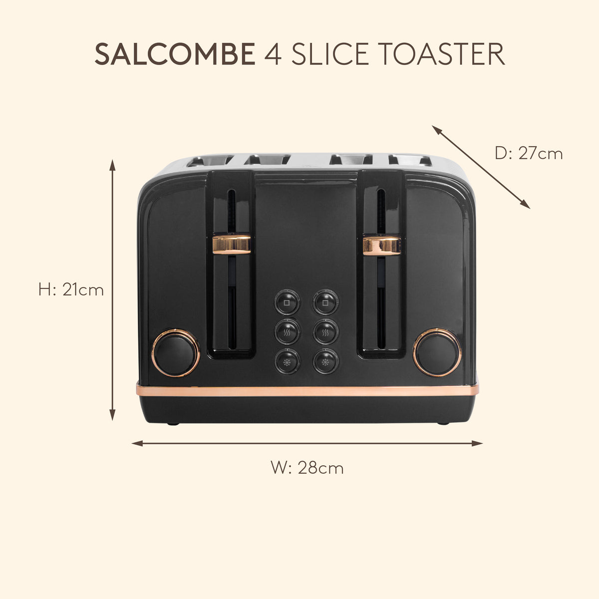 Haden Salcombe 4 Slice Toaster – Black & Copper Toasters Haden