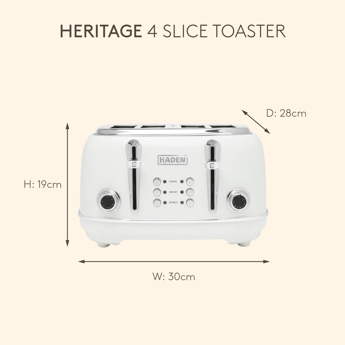 Haden Heritage 4 Slice Toaster – Ivory White Toasters Haden