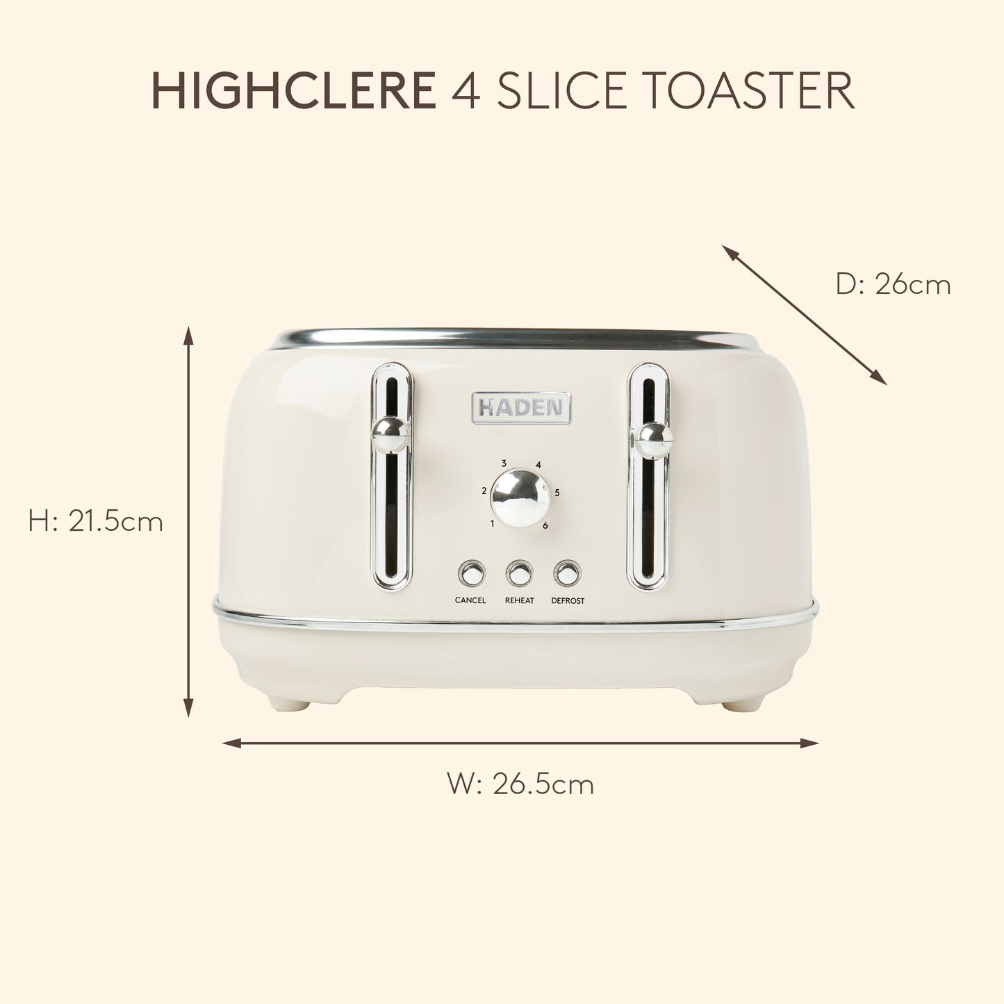 Haden Highclere Cream 4 Slice Toaster Toasters Haden