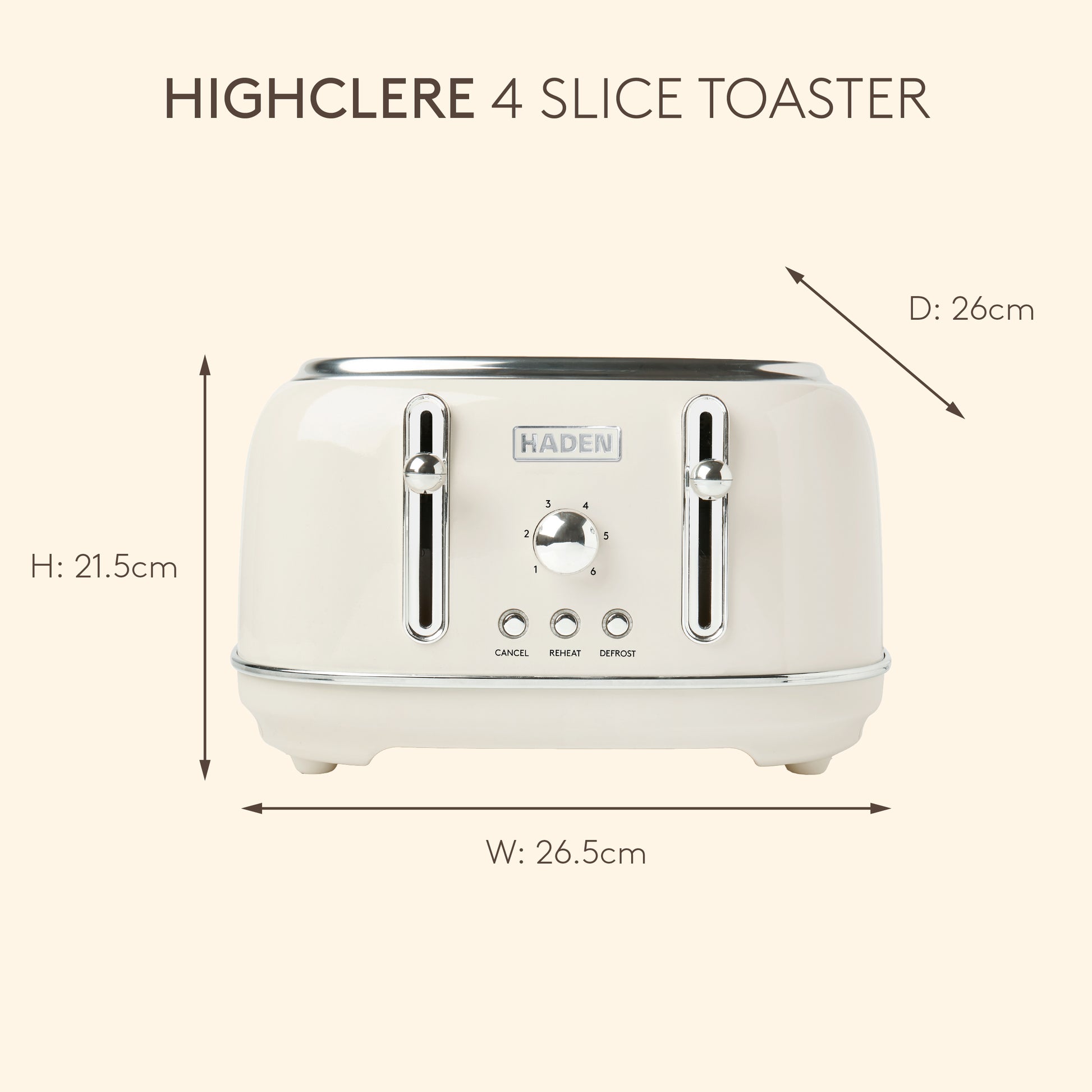 Haden Highclere Cream 4 Slice Toaster Toasters Haden