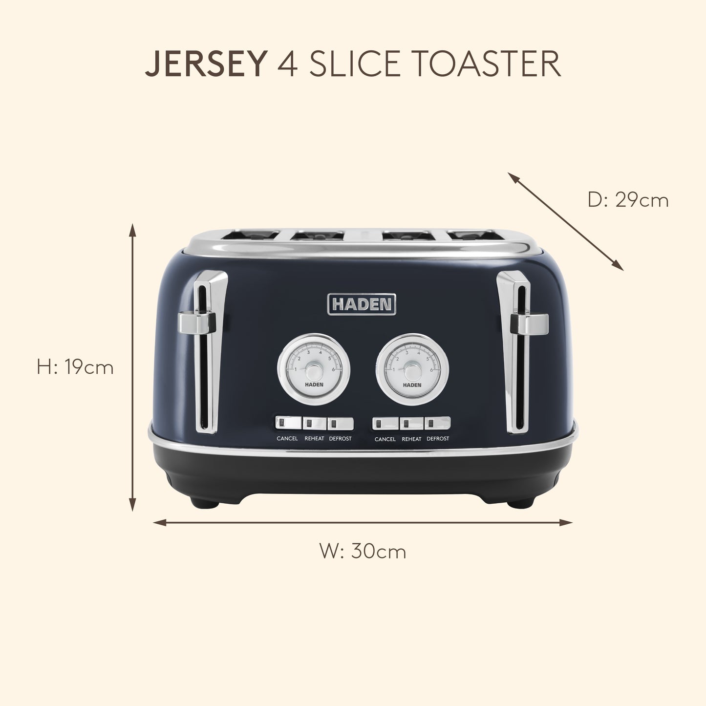 Haden Jersey Steel Blue 4 Slice Toaster Toasters Haden