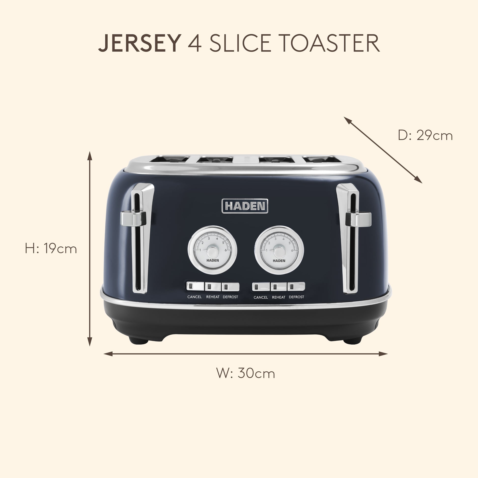 Haden Jersey Steel Blue 4 Slice Toaster Toasters Haden