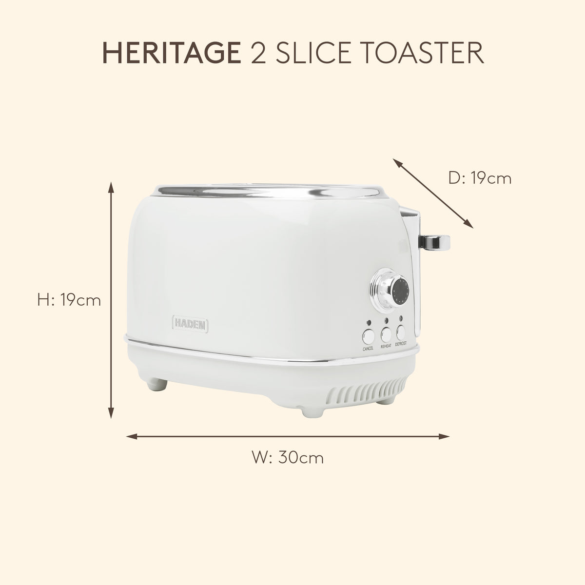 Haden Heritage 2 Slice Toaster – Ivory White Toasters Haden