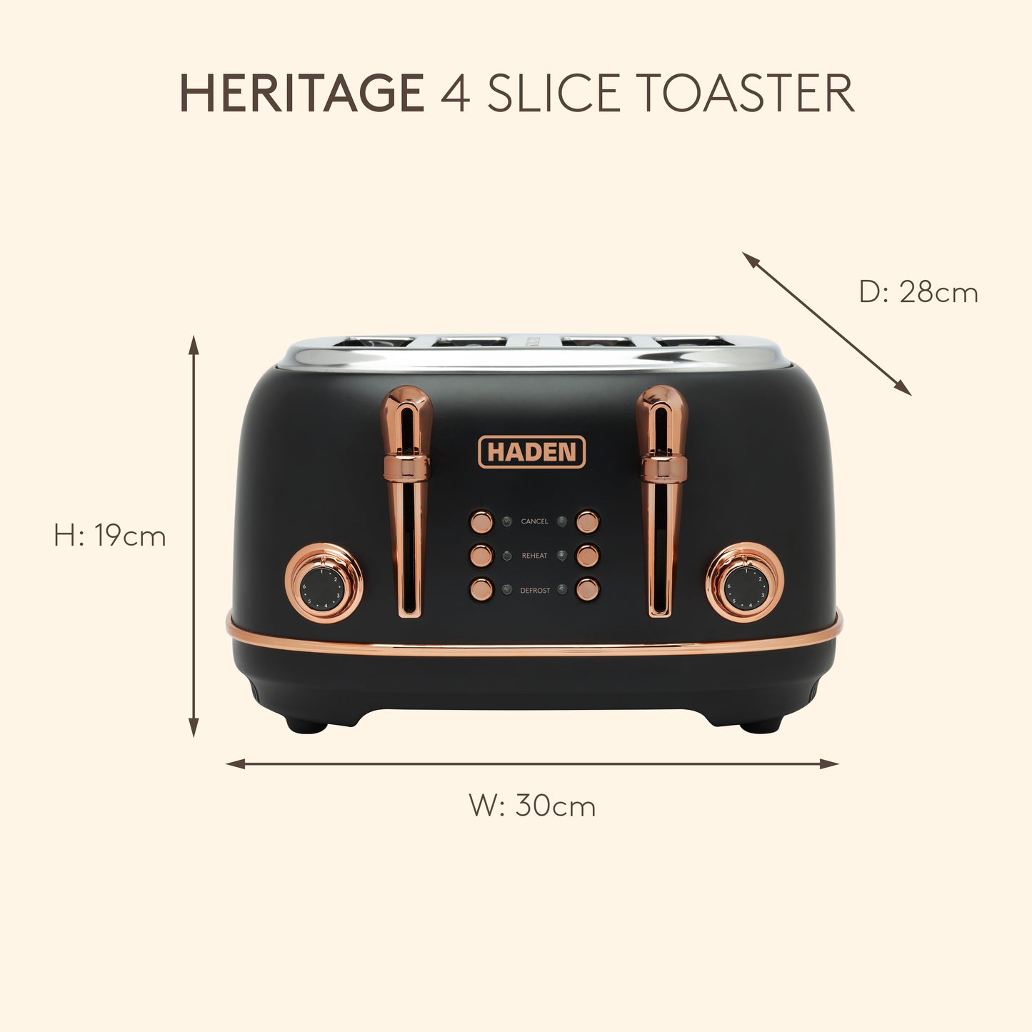 Haden Heritage 4 Slice Toaster – Black & Copper