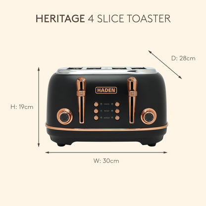 Haden Heritage 4 Slice Toaster – Black & Copper