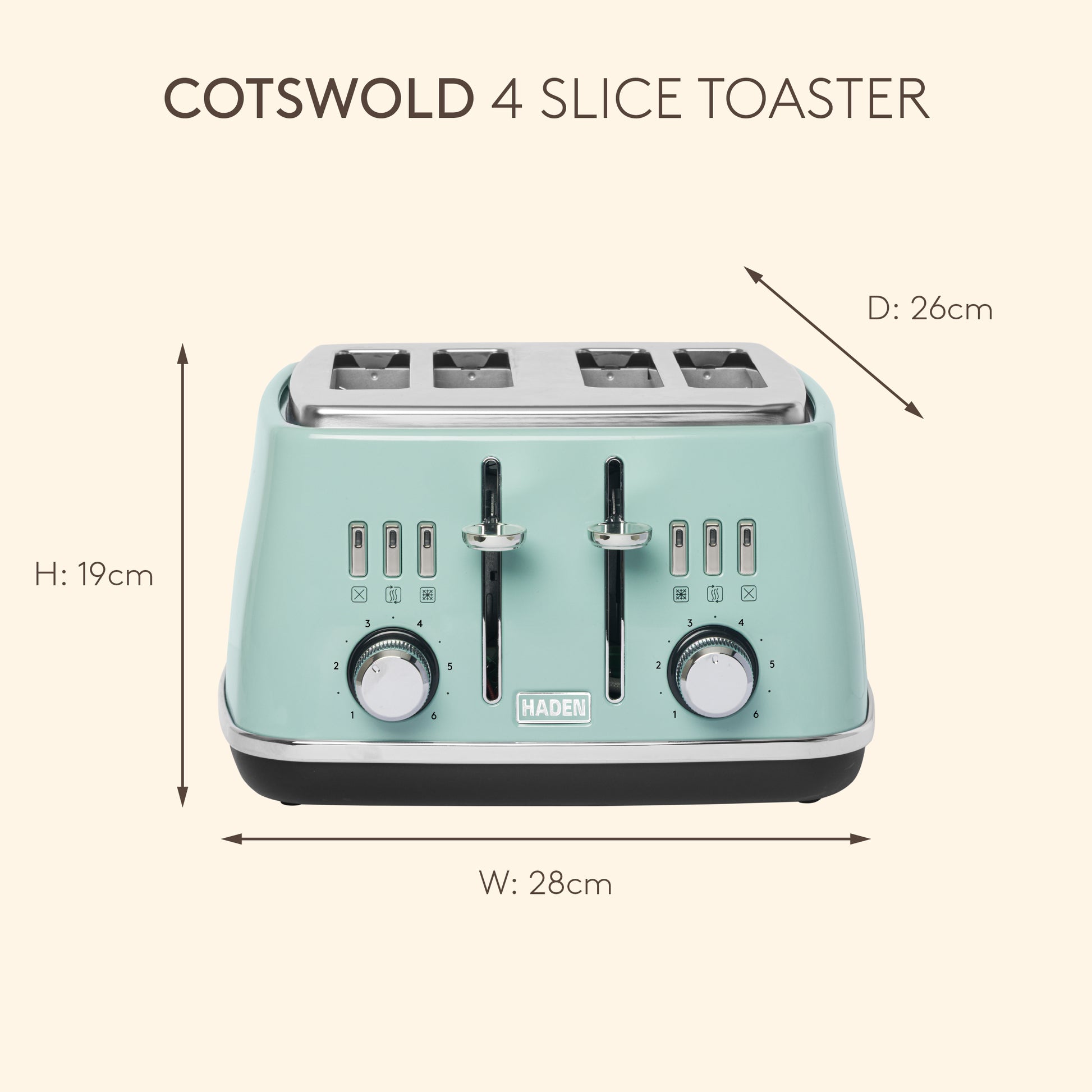 Haden Cotswold 4 Slice Sage Toaster Toasters Haden