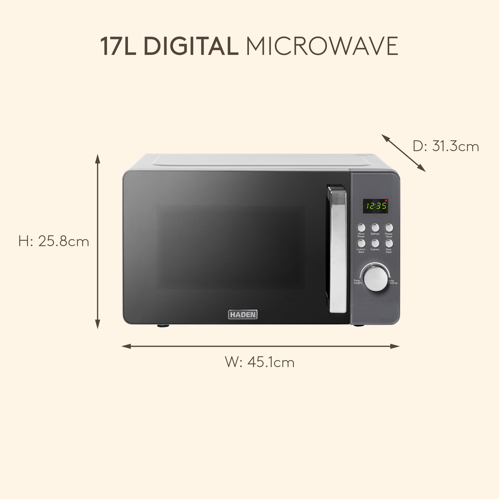 Haden 17L Digital Microwave – Grey Microwave Ovens Haden