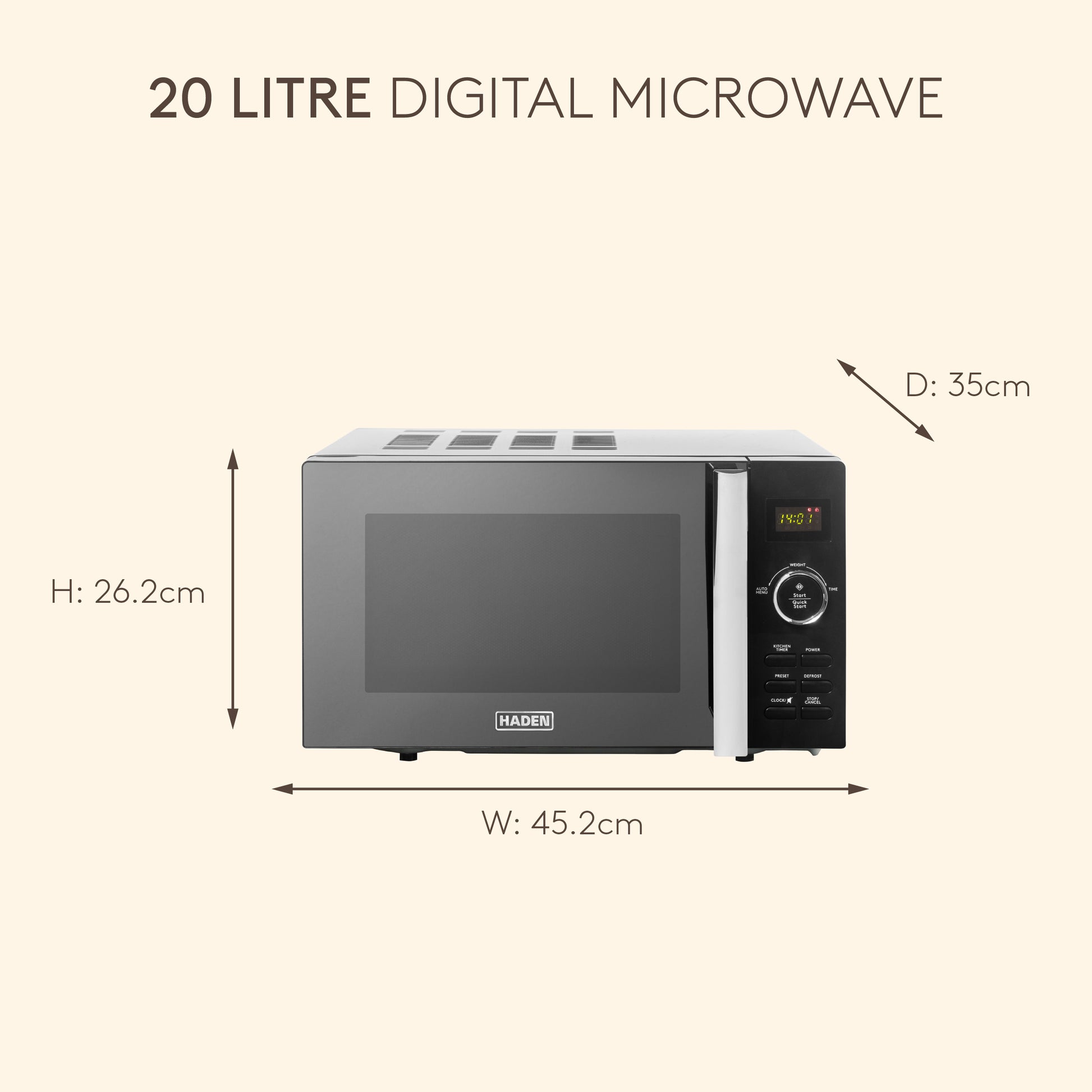 Haden 20L Digital Microwave – Black Microwave Ovens Haden