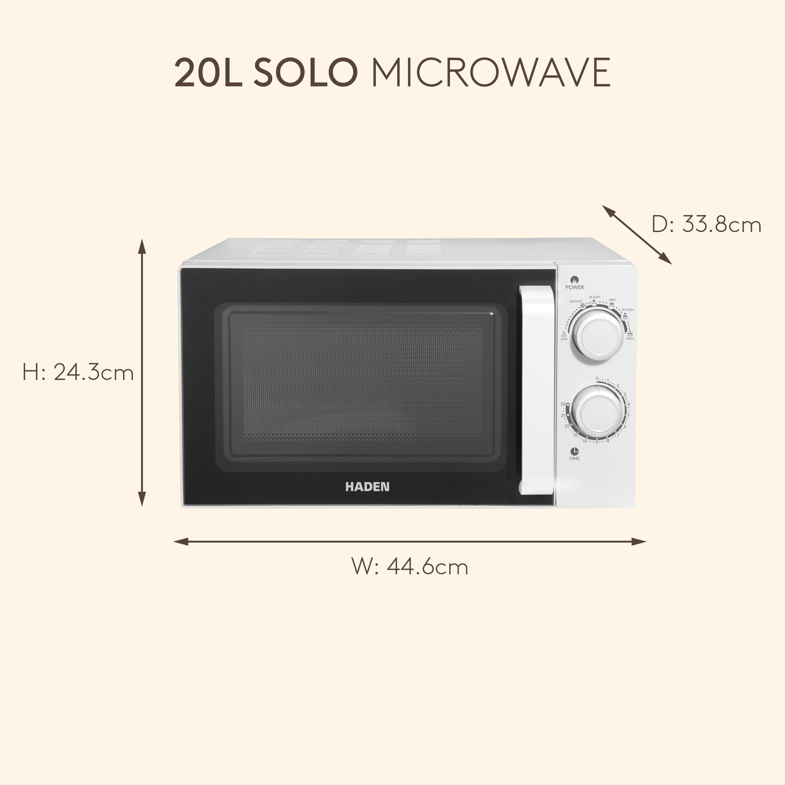 Haden 20L White Stainless Steel Interior Microwave