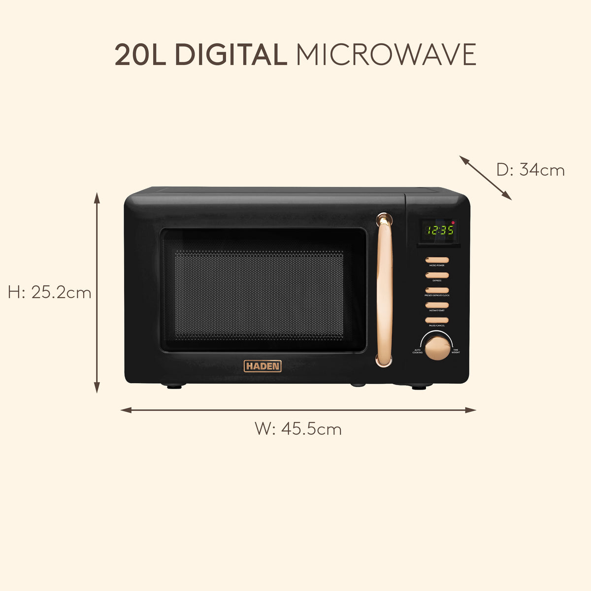 Haden Heritage 20L Microwave – Black & Copper Microwave Ovens Haden