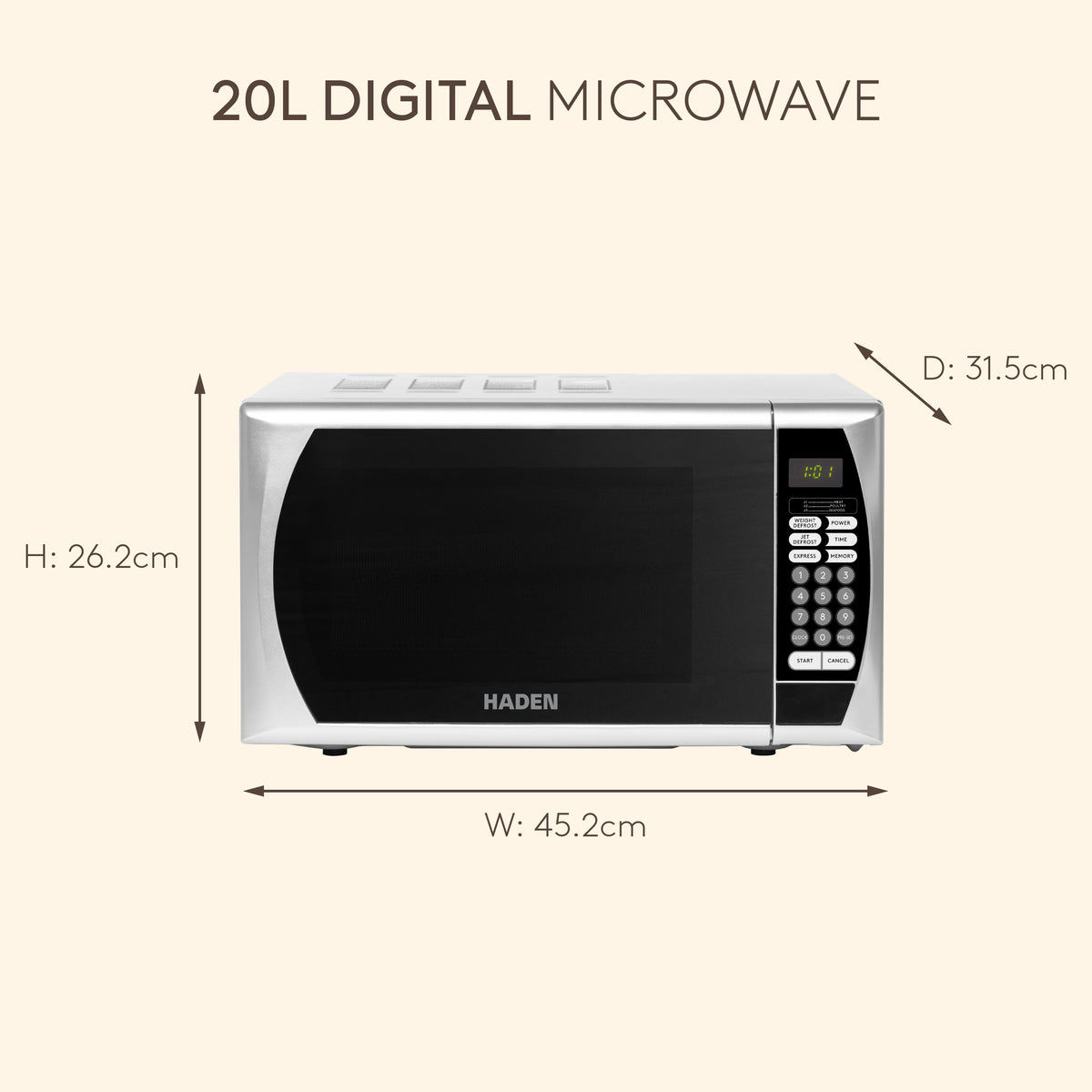 Haden 20L 800W Microwave – Silver Microwave Ovens Haden