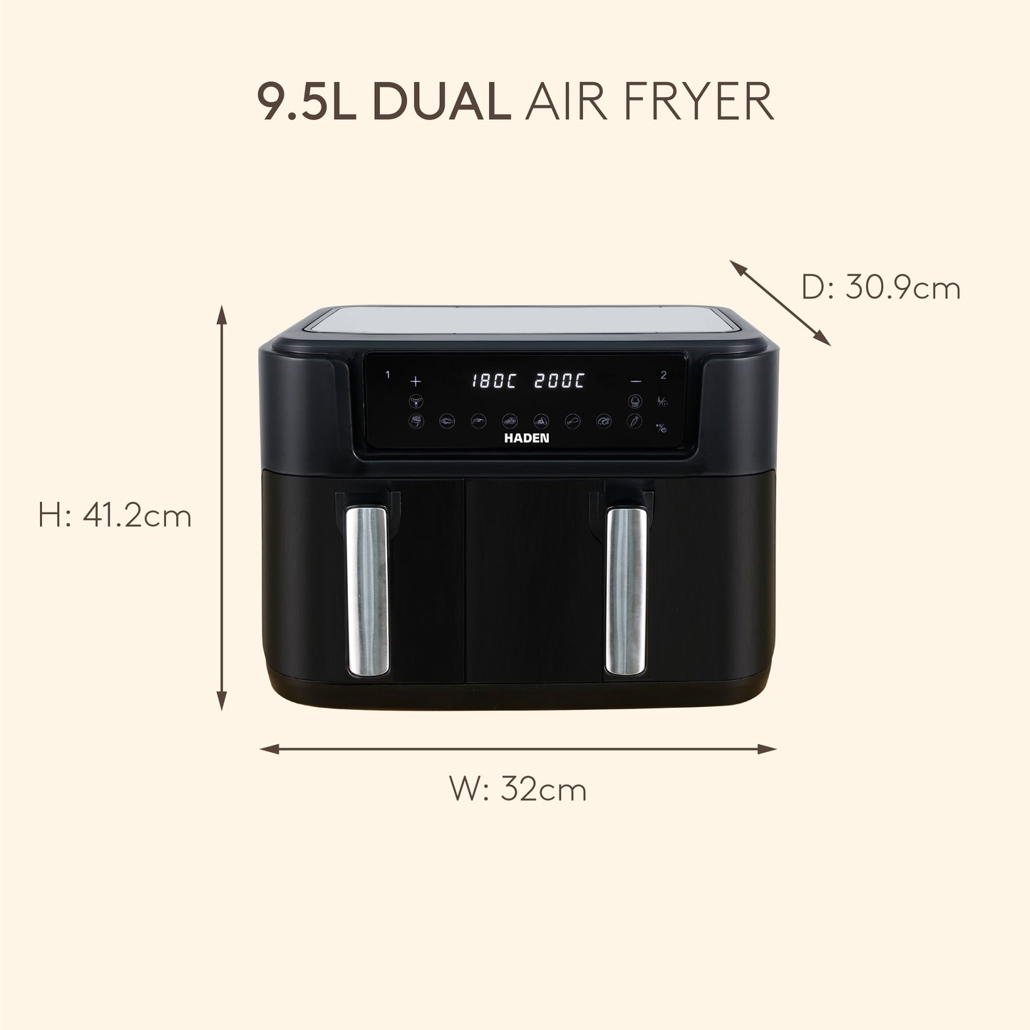 Haden 9.5L Dual Air Fryer – Black Haden