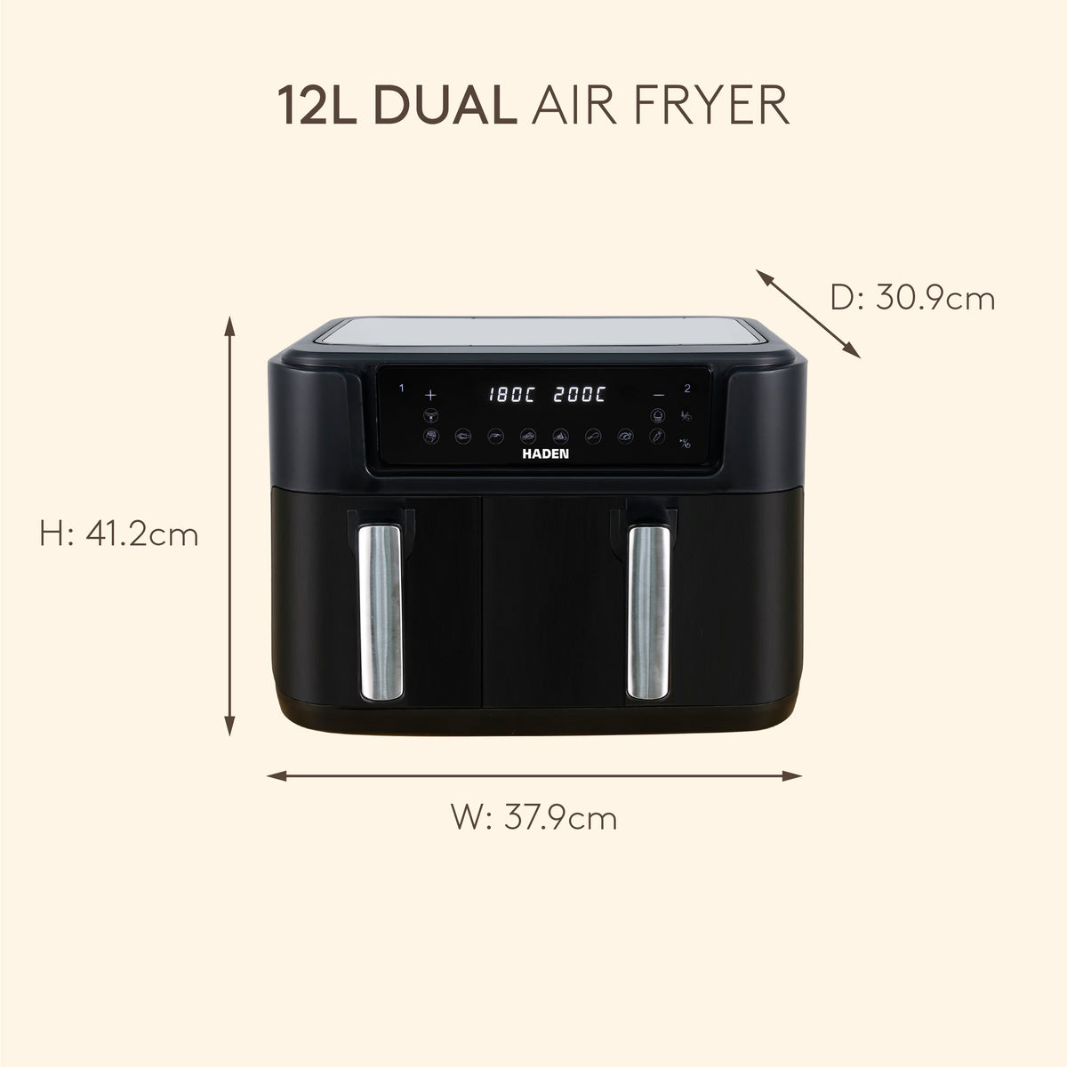 Haden 12L Dual Zone Air Fryer – Black Air Fryers Haden