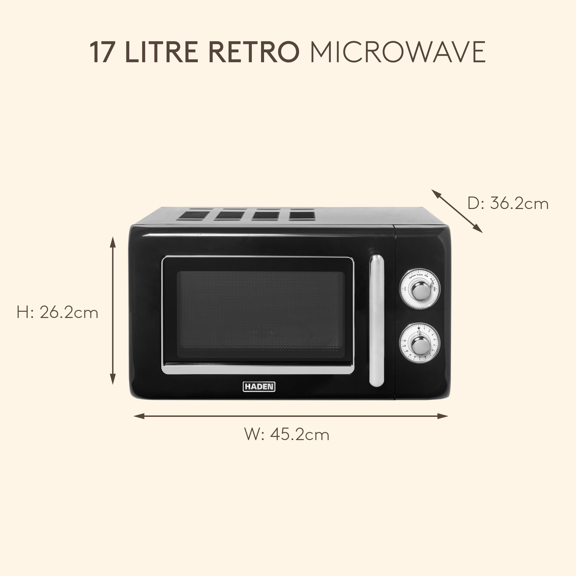 Haden 17L Retro Microwave – Black Microwave Ovens Haden
