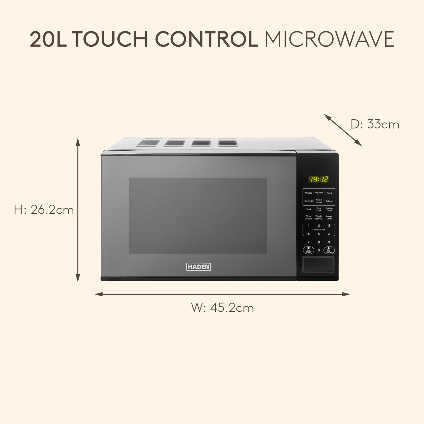 Haden 20L Touch Control Microwave in Black Microwave Ovens Haden