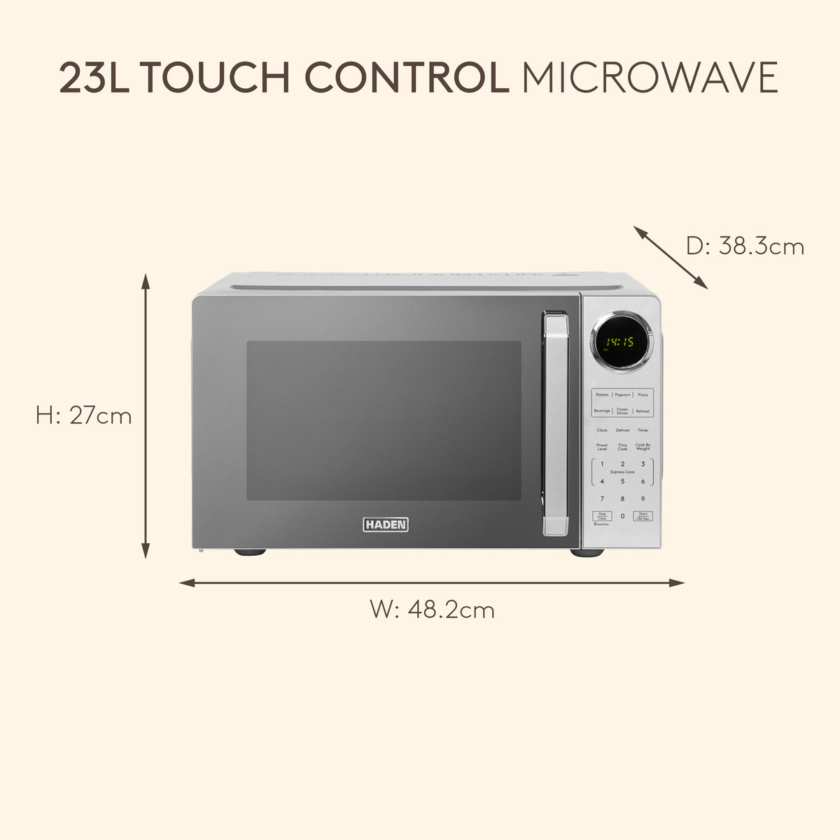 Haden 23L Touch Control Microwave – Silver Microwave Ovens Haden