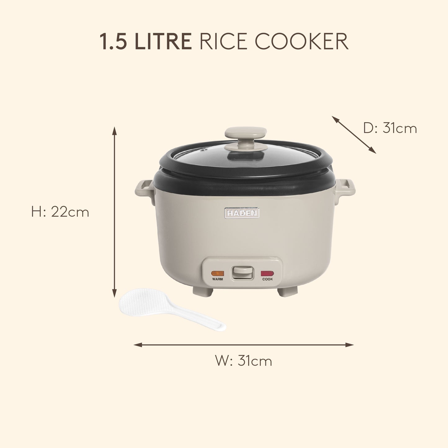Haden 1.5L Rice Cooker – Putty Beige Rice Cooker Haden
