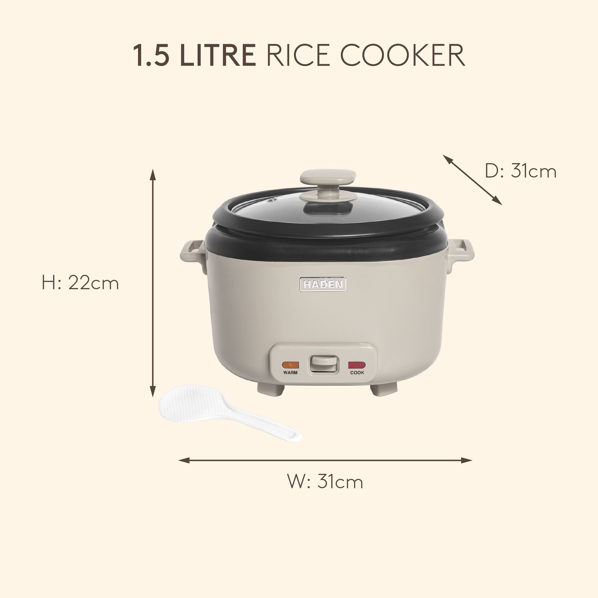 Haden 1.5L Rice Cooker – Putty Beige Rice Cooker Haden