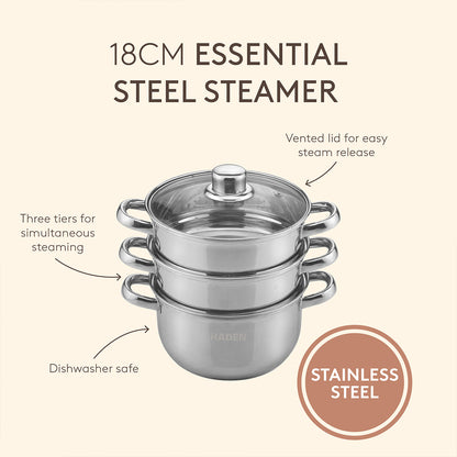18cm Essential Stainless Steel Steamer Kitchen Haden