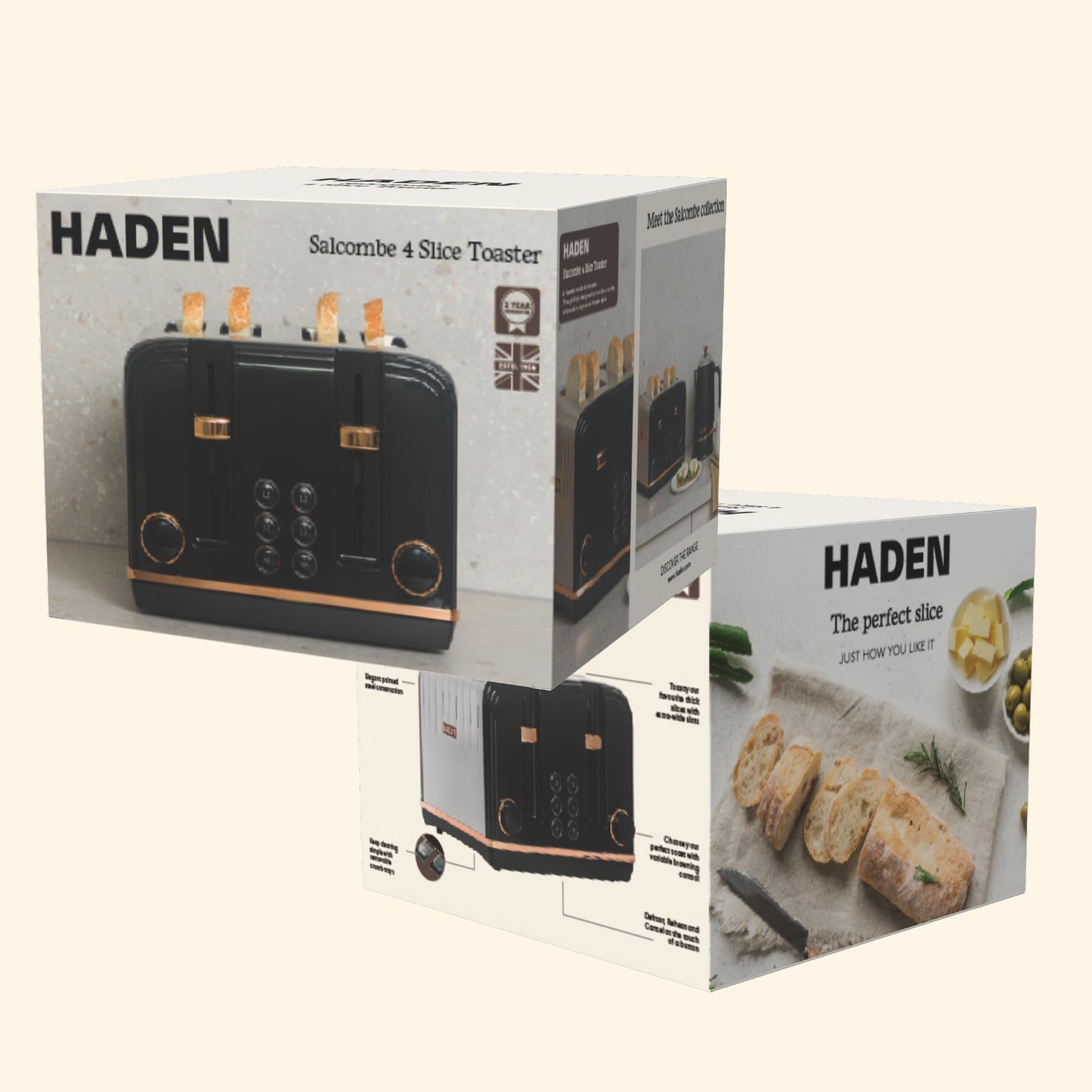 Haden Salcombe 4 Slice Toaster – Black & Copper Toasters Haden