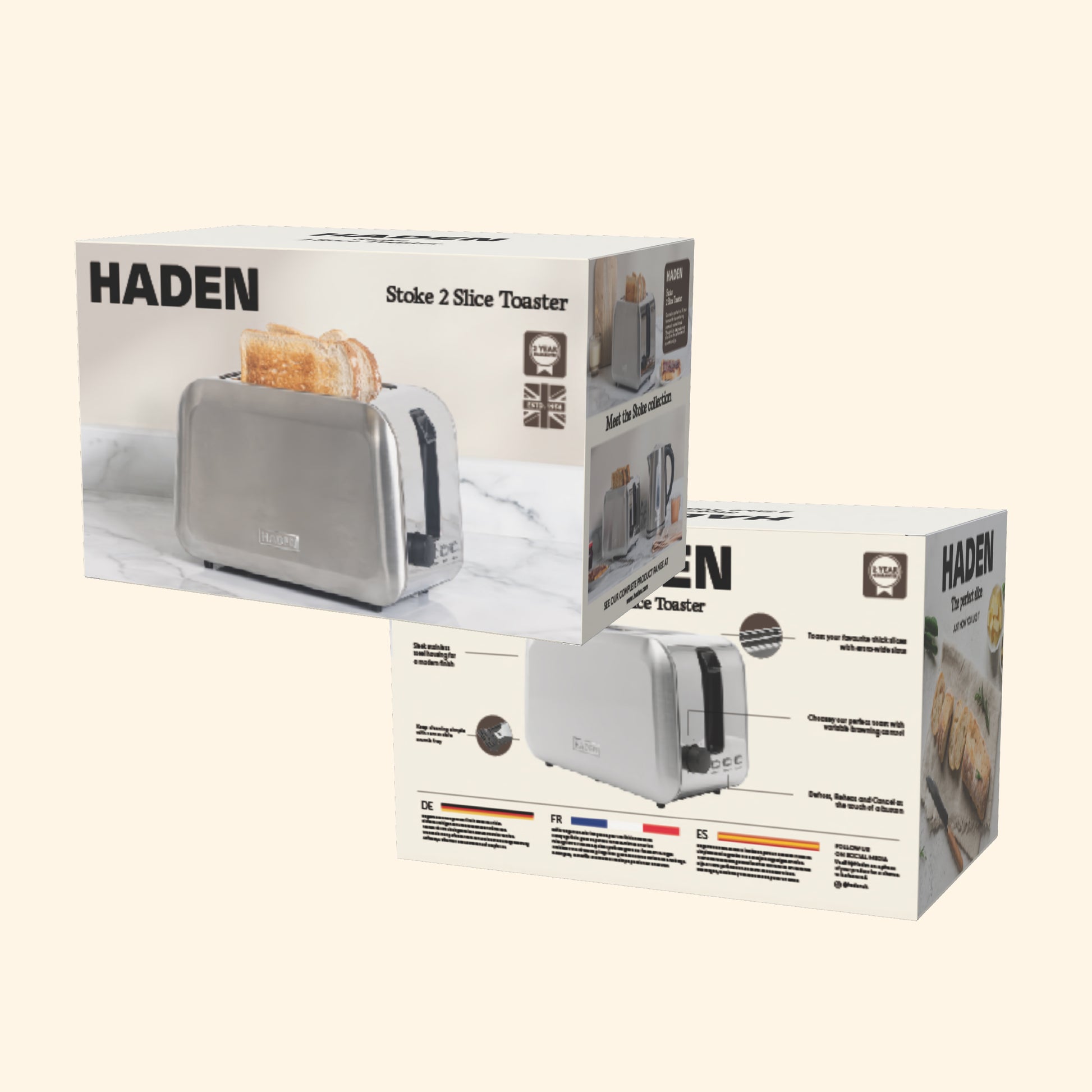 Haden Stoke Brushed Steel 2 Slice Toaster Toasters Haden