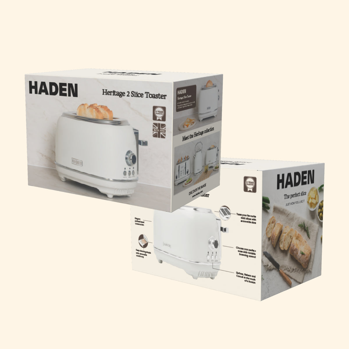 Haden Heritage 2 Slice Toaster – Ivory White Toasters Haden